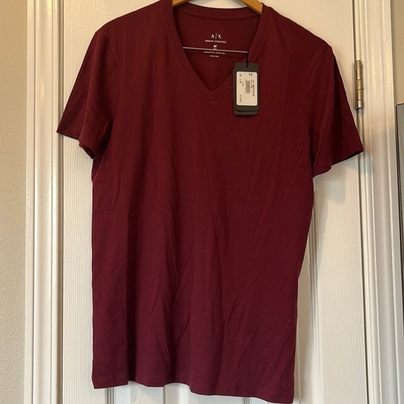 A/X Armani Exchange Burgundy V-Neck Tee - Picture 1 of 6